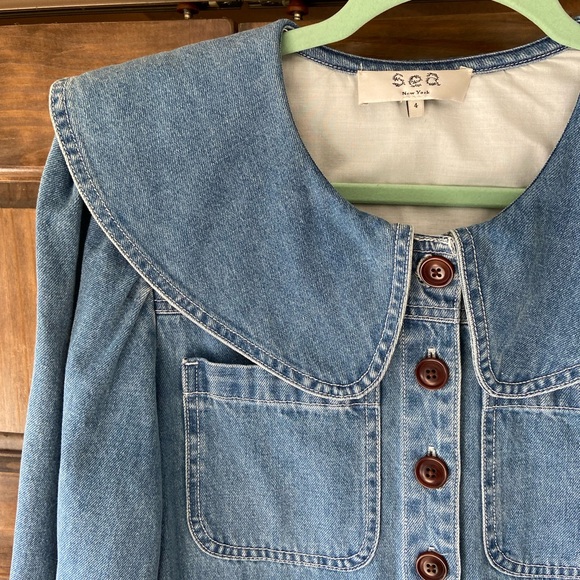 Sea New York Alyssa Denim Romper with Collar - Picture 2 of 6